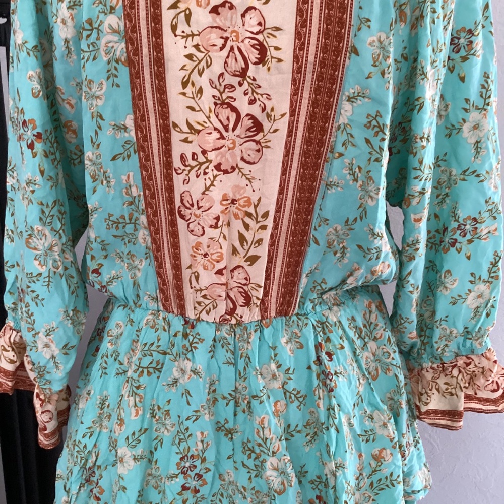 Umgee Soft Cotton Double Tier Floral Print Ruffle Sleeve Dress - Picture 3 of 7